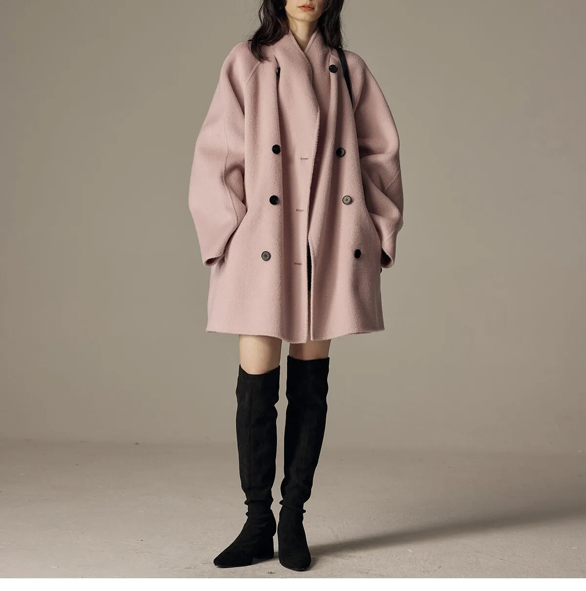 Oversize dubbelknäppt kappa med sjalkrage