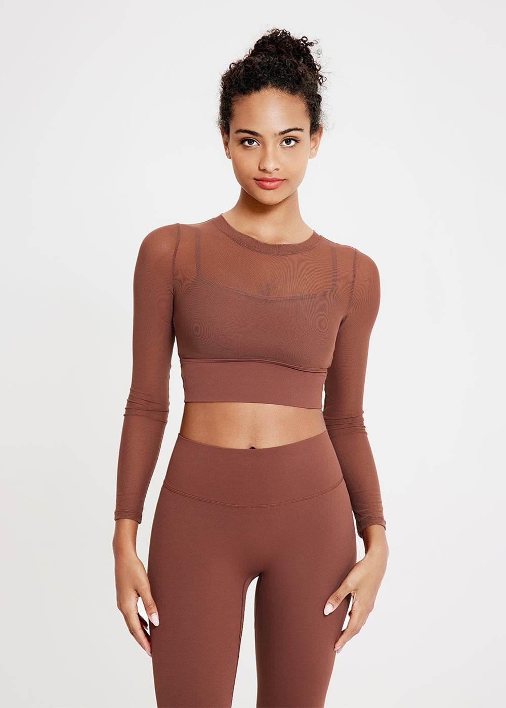 Mesh croppad topp med långa ärmar