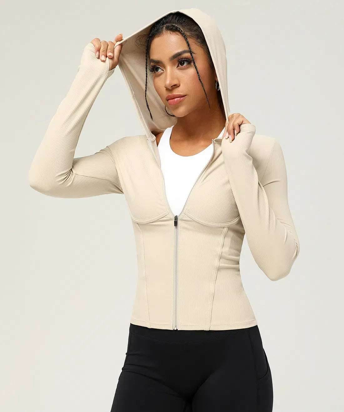 Ribbad hoodie med dragkedja