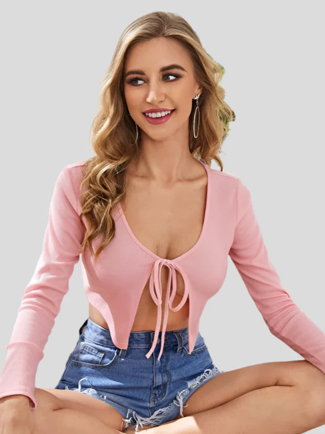 Rosa knytbandscardigan med crop-modell