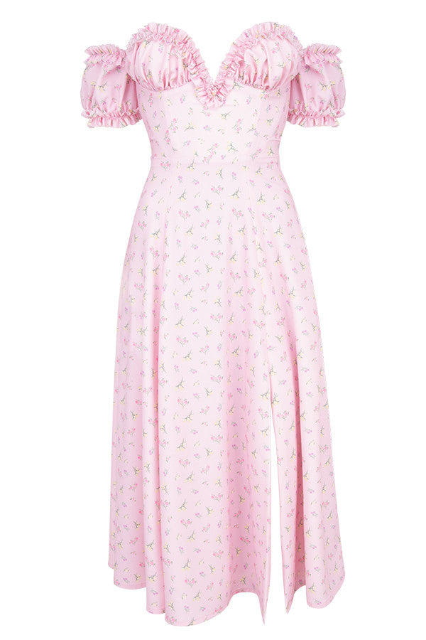 Blommig axelbandslös lång sundress