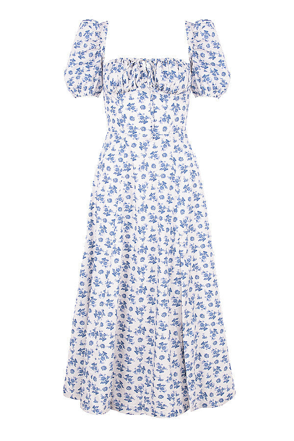 Medium sundress med blommiga puffärmar