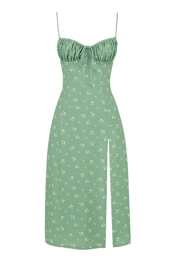 Blommig klänning med bustier och utskuret ben