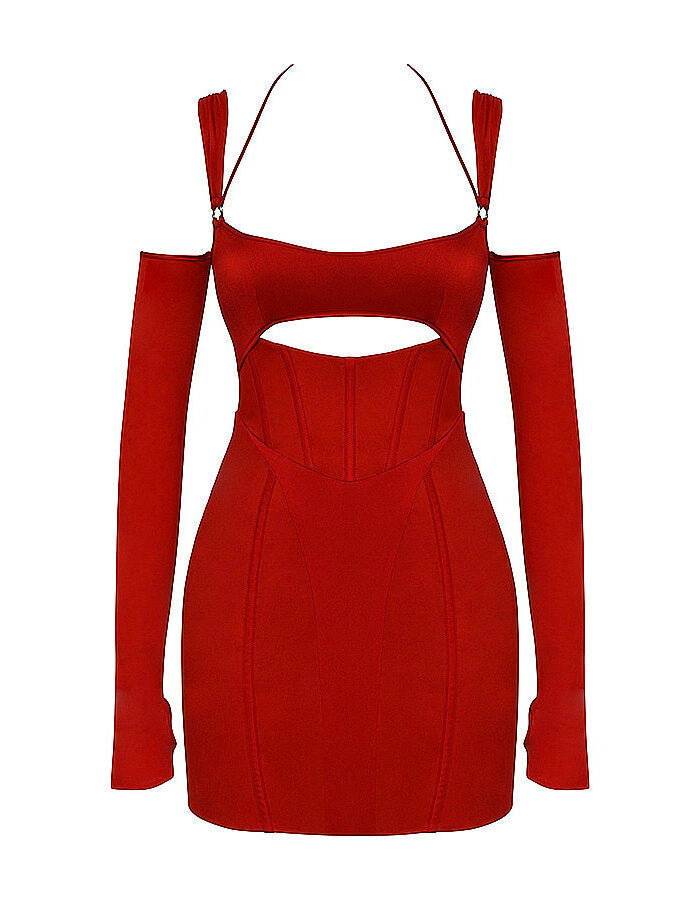 Röd Cut-Out figurnära Klänning