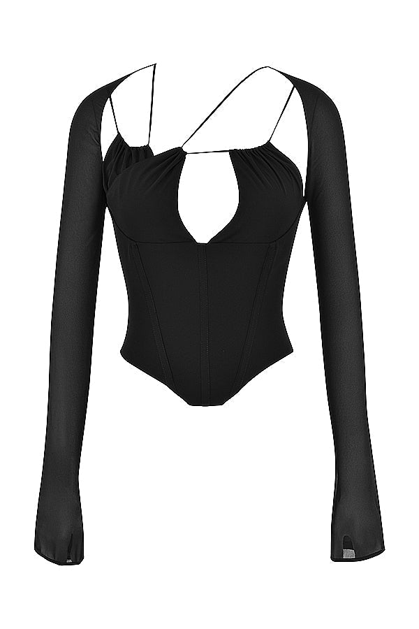 Svart chiffongkorsett med dragkedja i ryggen