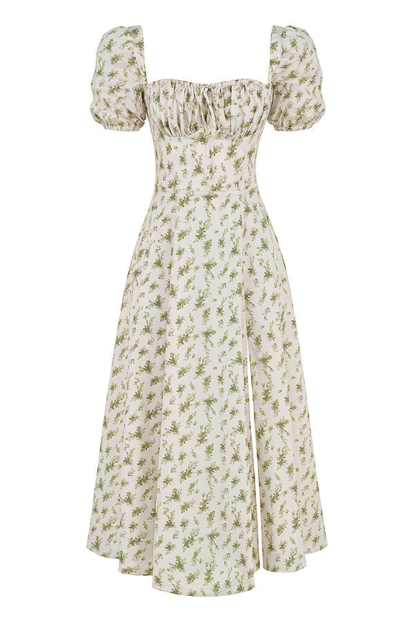 Medium sundress med blommiga puffärmar