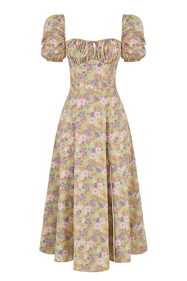 Medium sundress med blommiga puffärmar