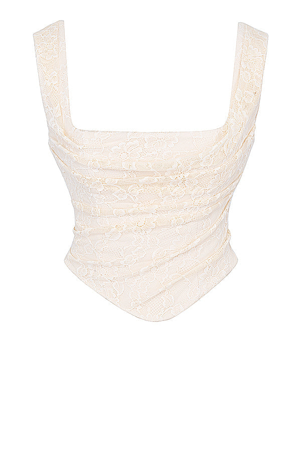 Krämfärgad korsett och lång transparent elegant kjol