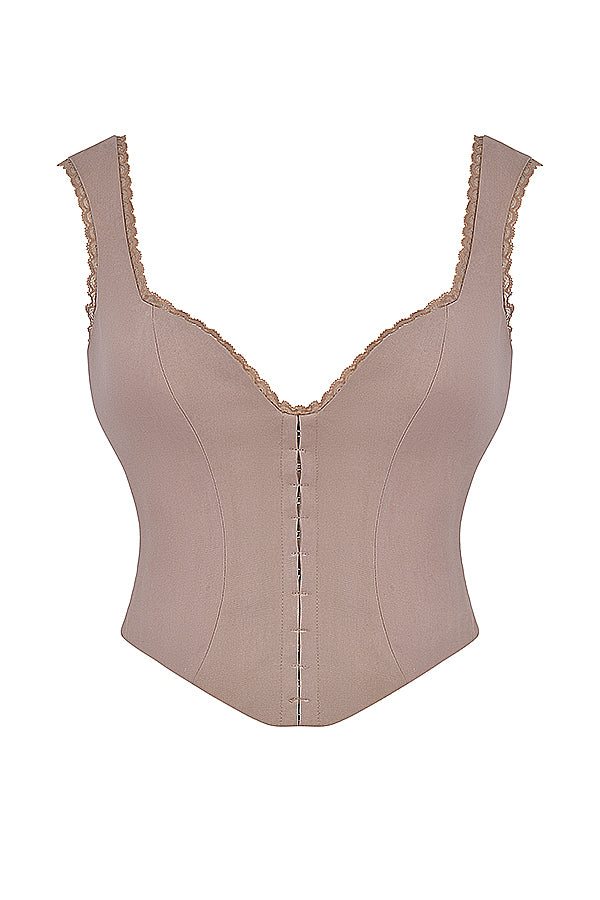 Set med korsett med spetskanter och lång kjol