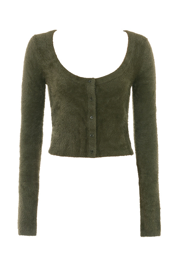 Mjuk fluffig cardigan med knappar och lång klänning