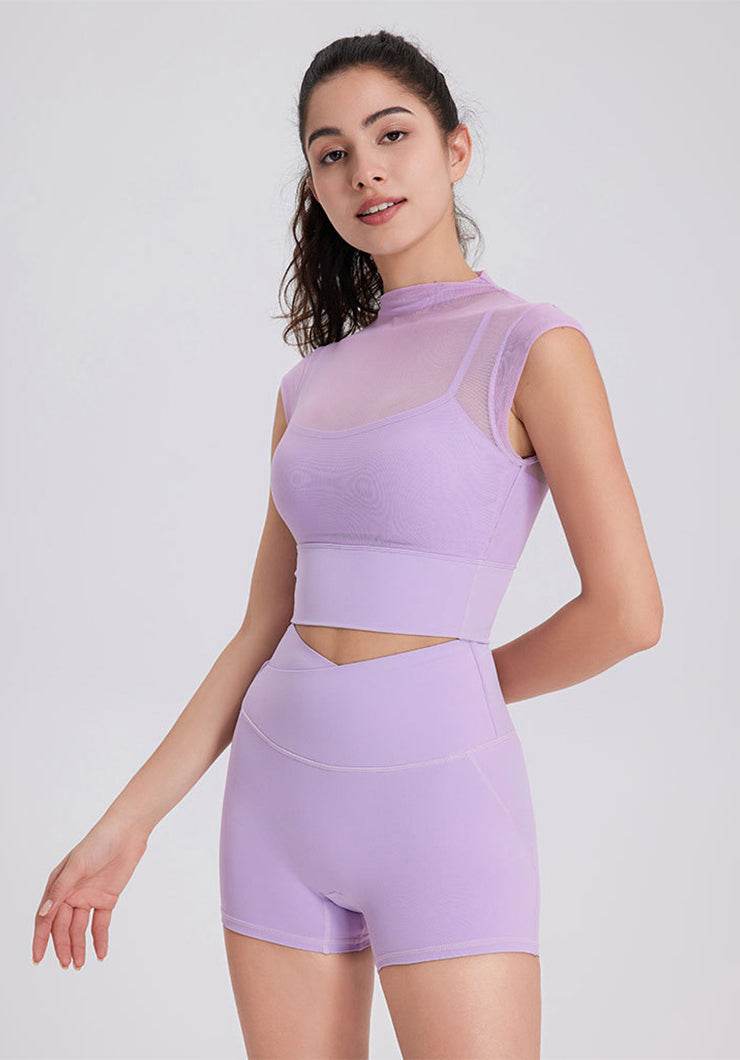Mesh croppad topp med cap-ärmar