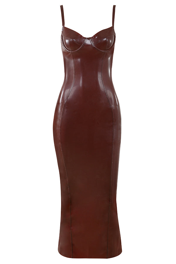 Choklad elegant midiklänning i latex