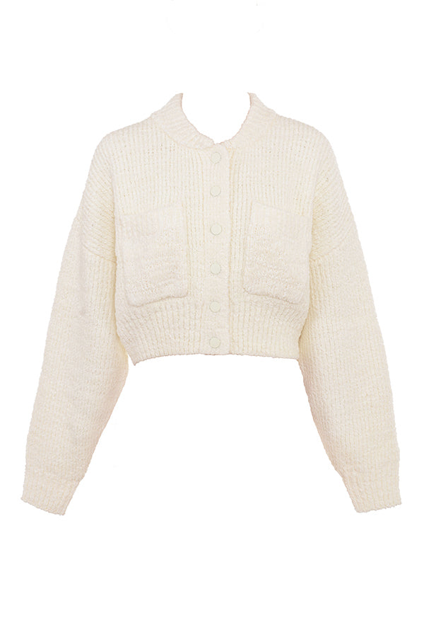 Stickad krämig varm cardigan