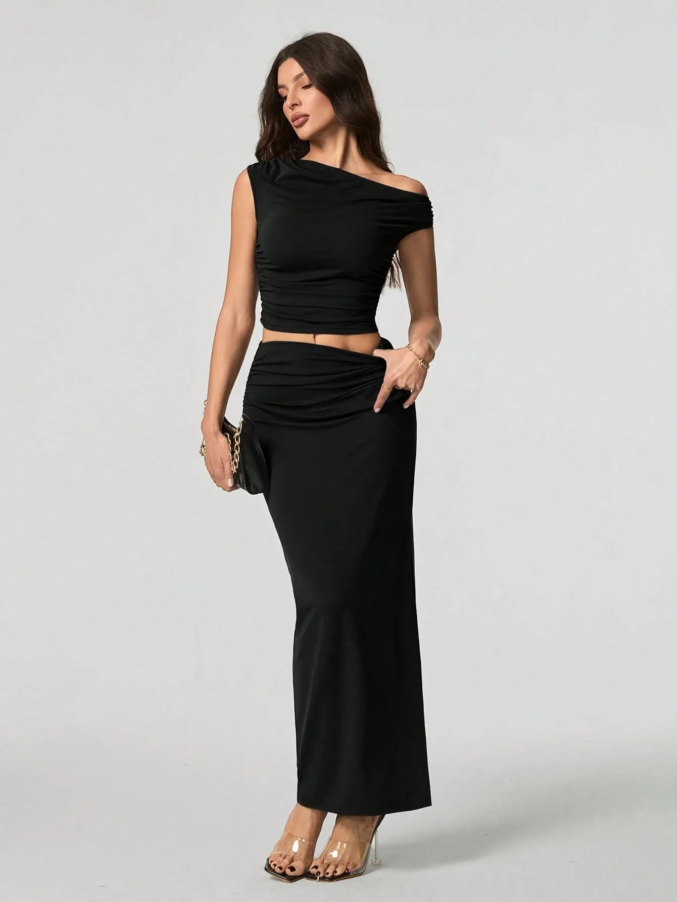 Off-shoulder tvådelat maxiset