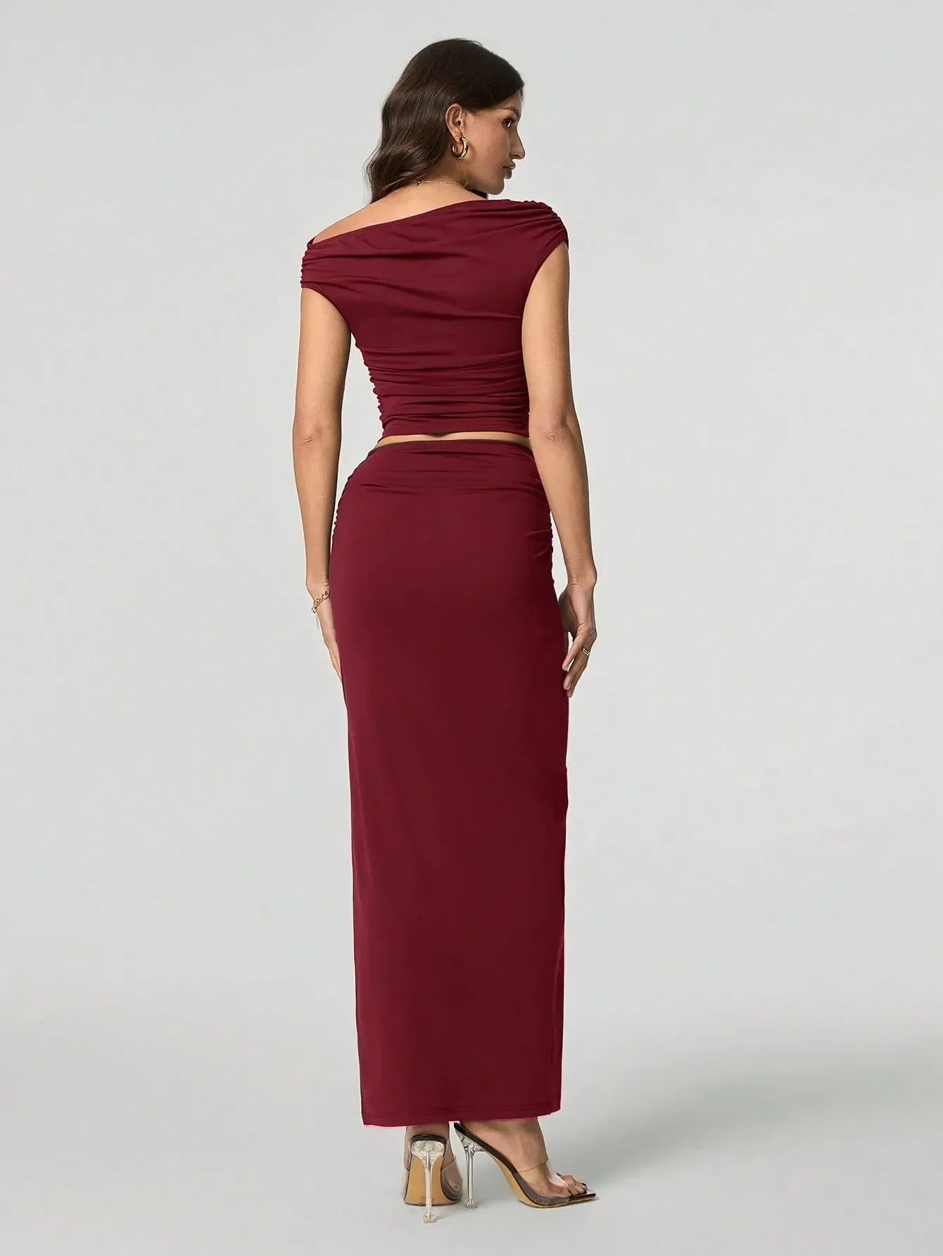Off-shoulder tvådelat maxiset