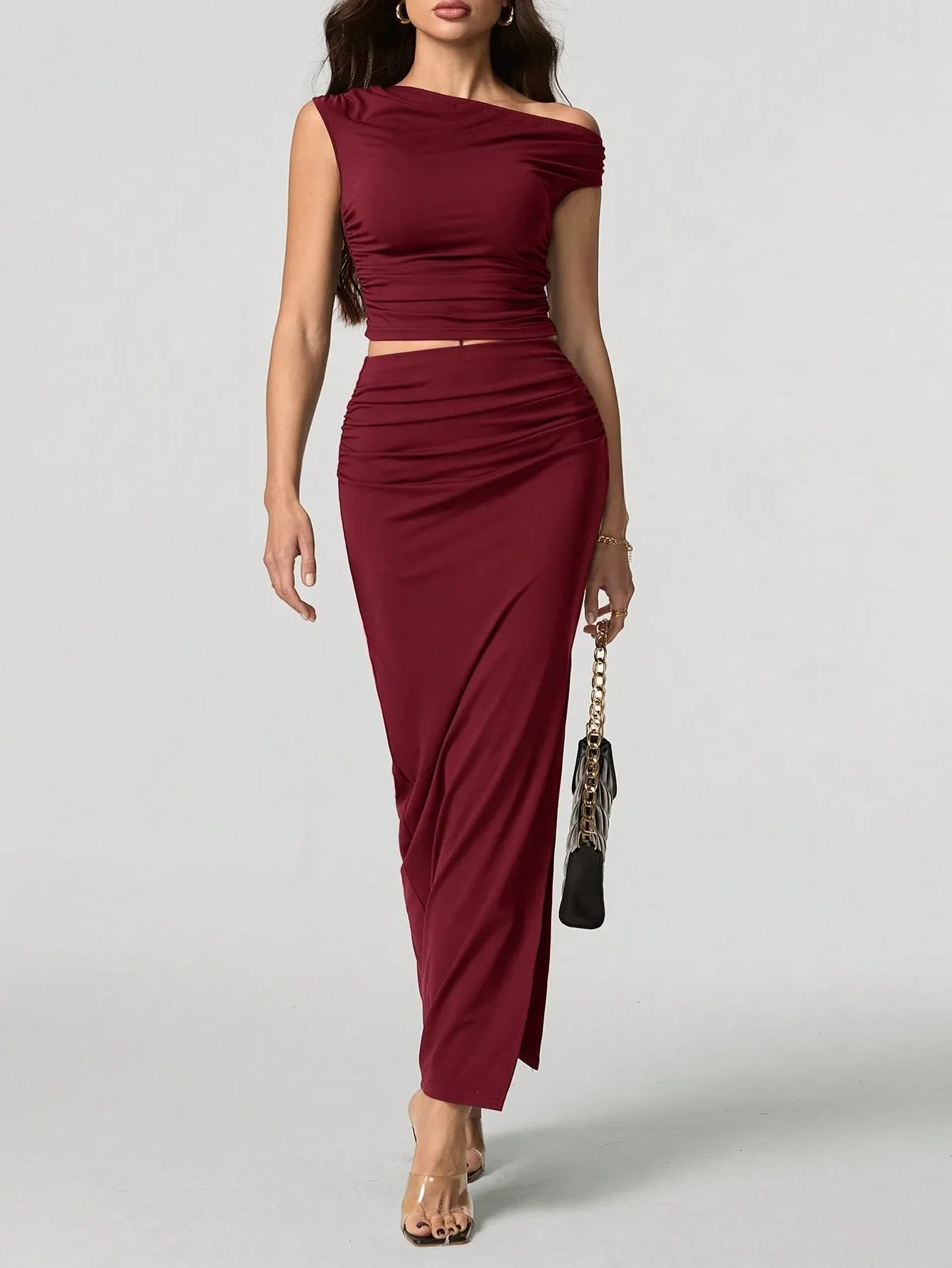 Off-shoulder tvådelat maxiset