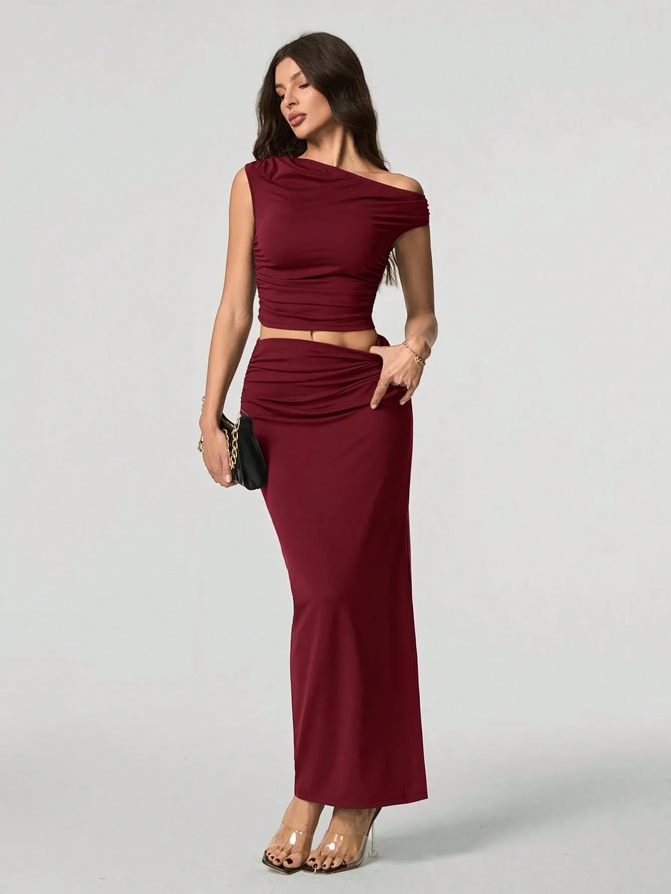 Off-shoulder tvådelat maxiset
