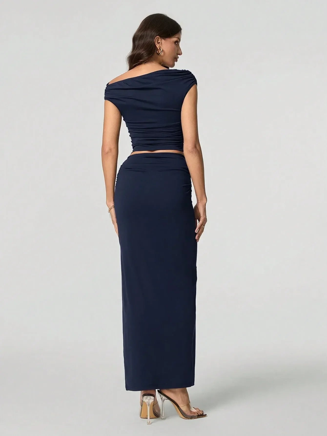 Off-shoulder tvådelat maxiset