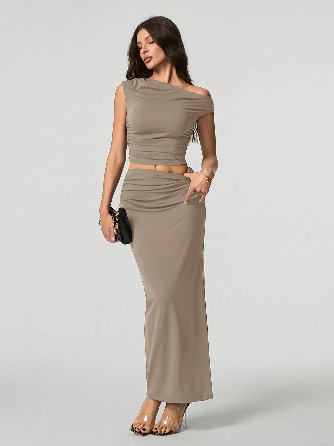 Off-shoulder tvådelat maxiset