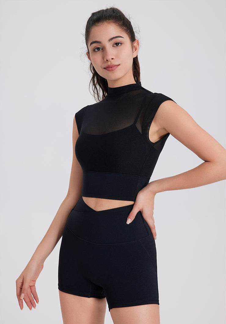 Mesh croppad topp med cap-ärmar
