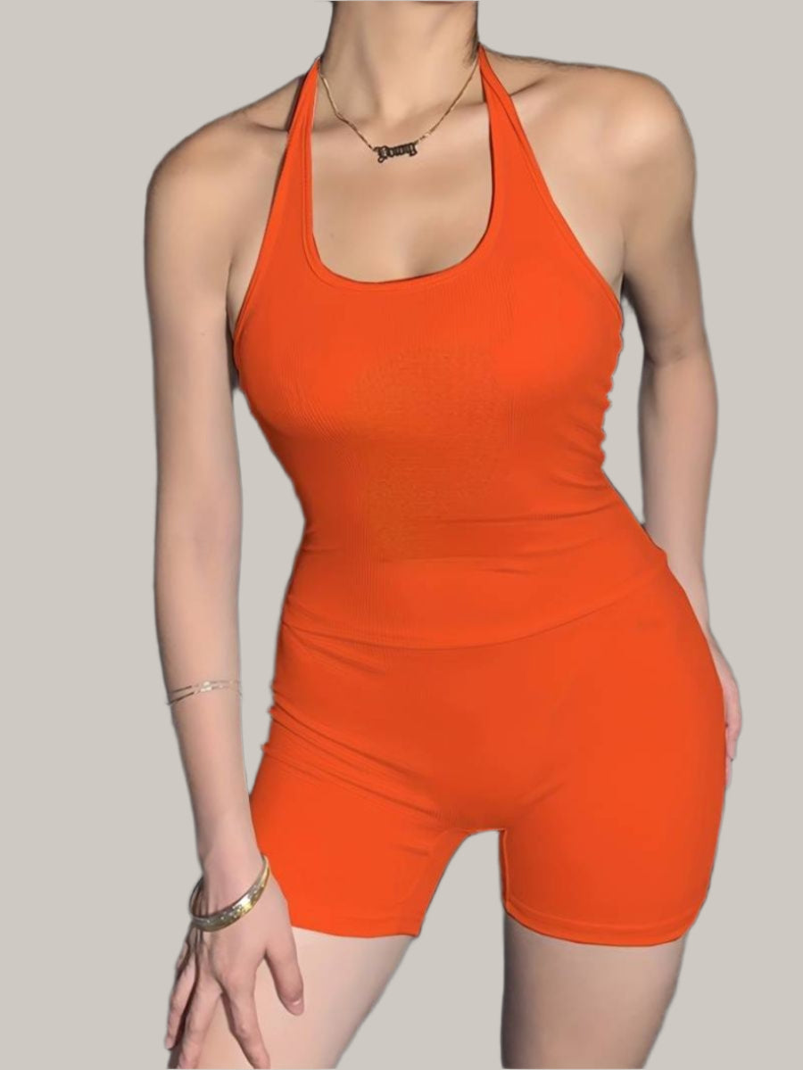 Bakluckelösa rompers med halterneck