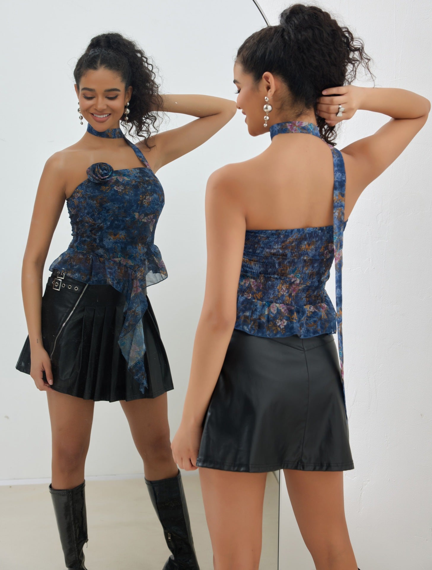 Blommig topp volangväst