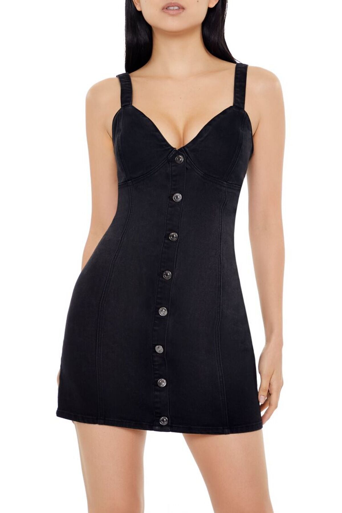 Svart denim miniklänning med knappar