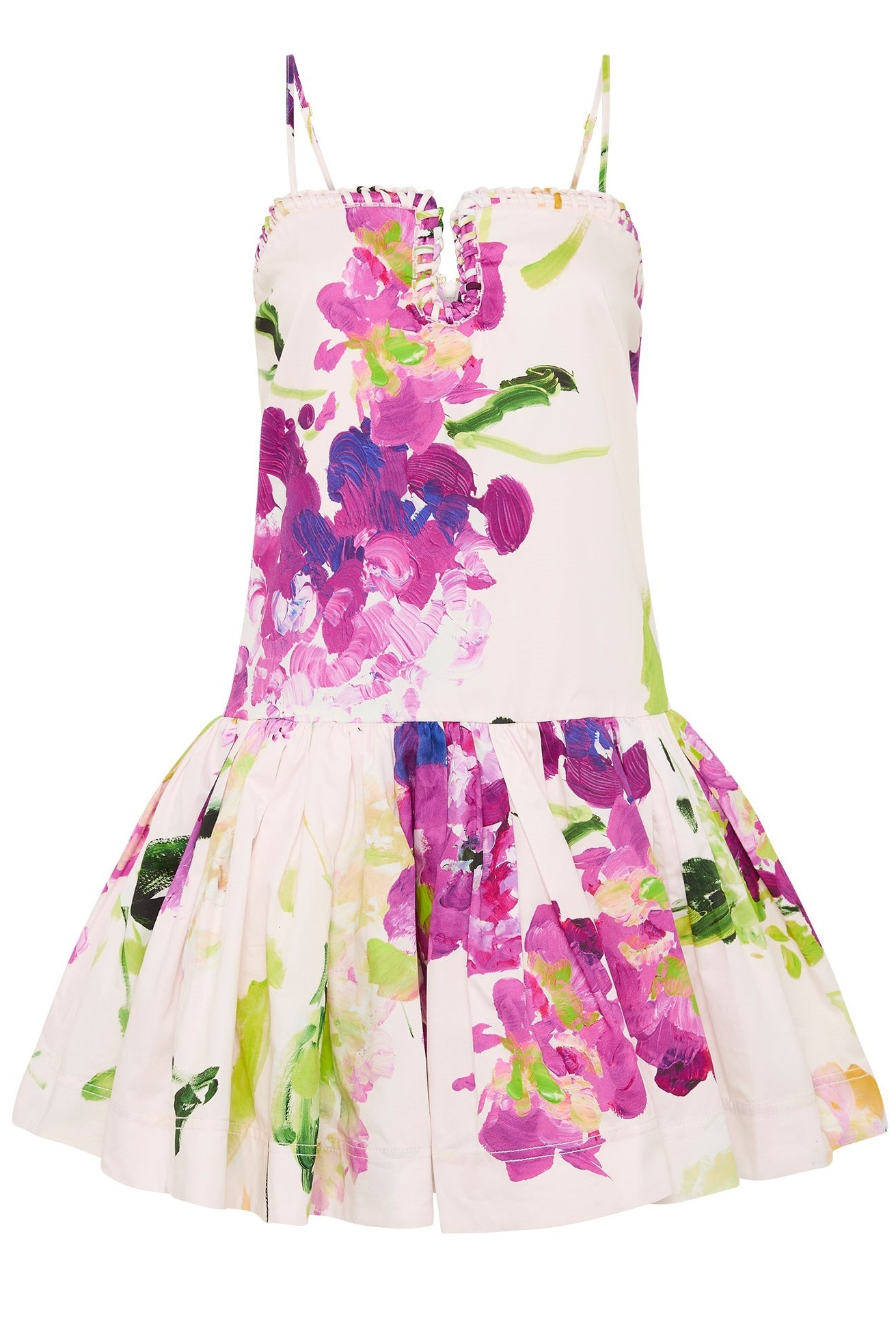 Blommig miniklänning med smala axelband