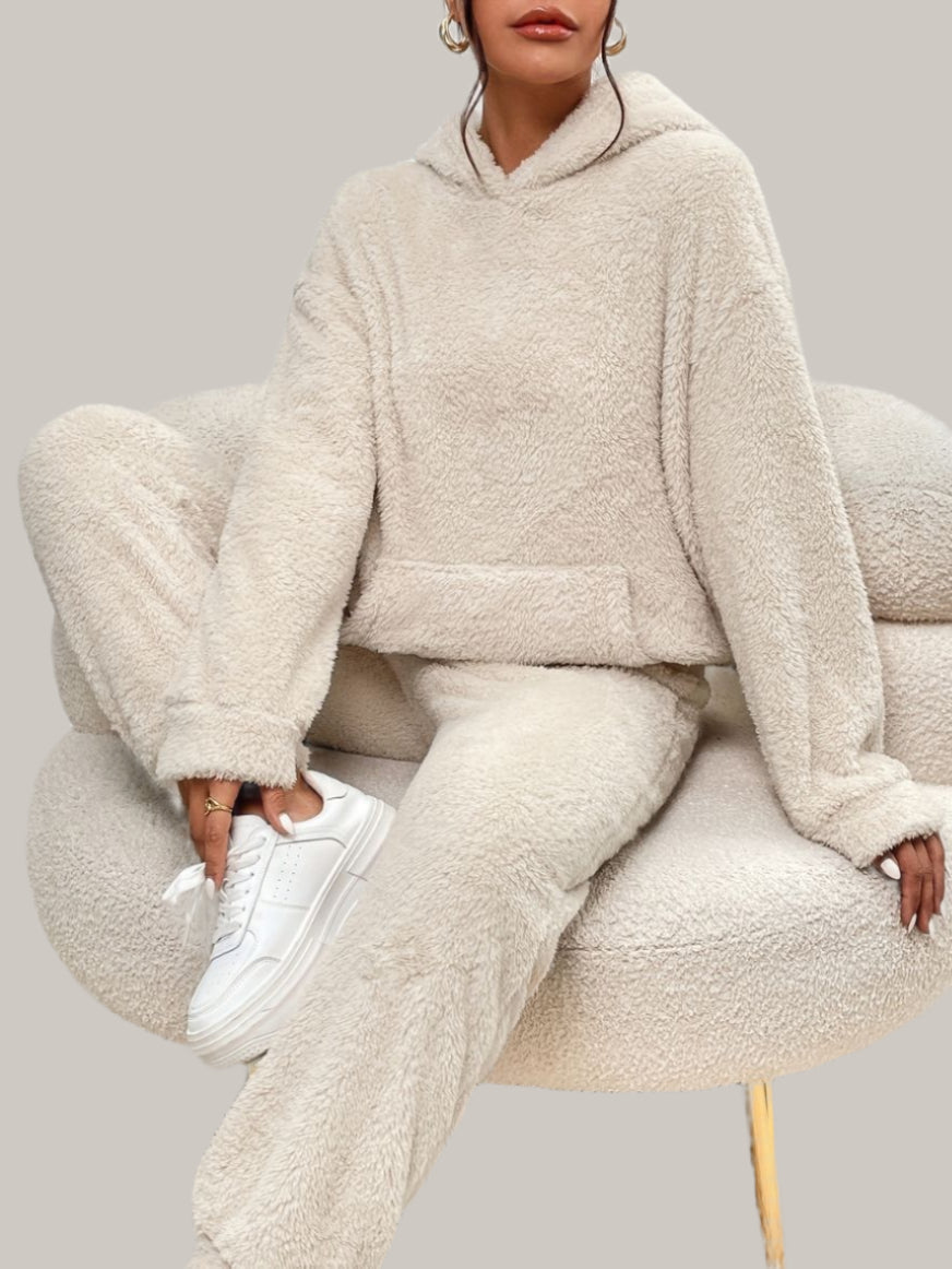 Hooded teddytoppar med byxor set