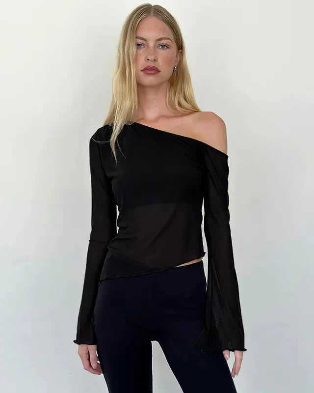 Asymmetrisk genomskinlig one-shoulder-topp