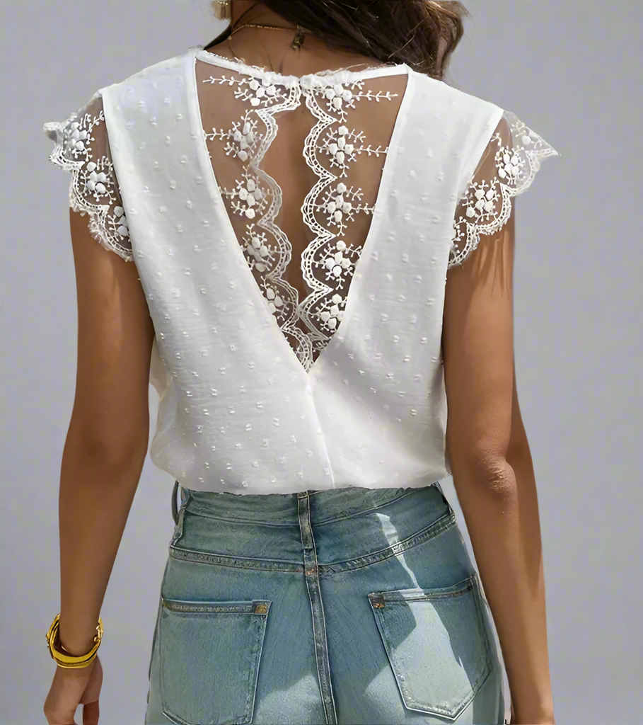 V-ringad vit topp med lapptäcke