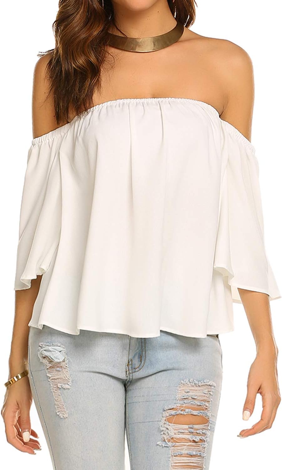 Off shoulder-blus med vid ärm