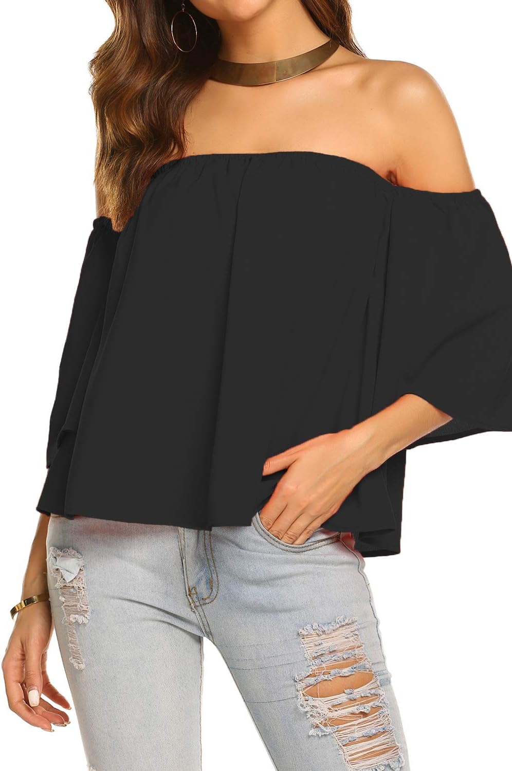 Off shoulder-blus med vid ärm
