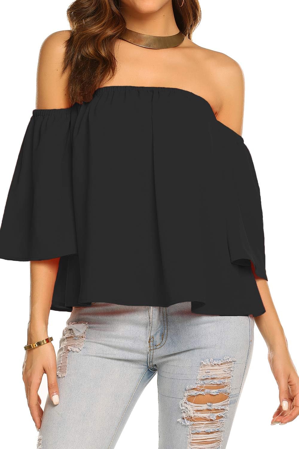 Off shoulder-blus med vid ärm