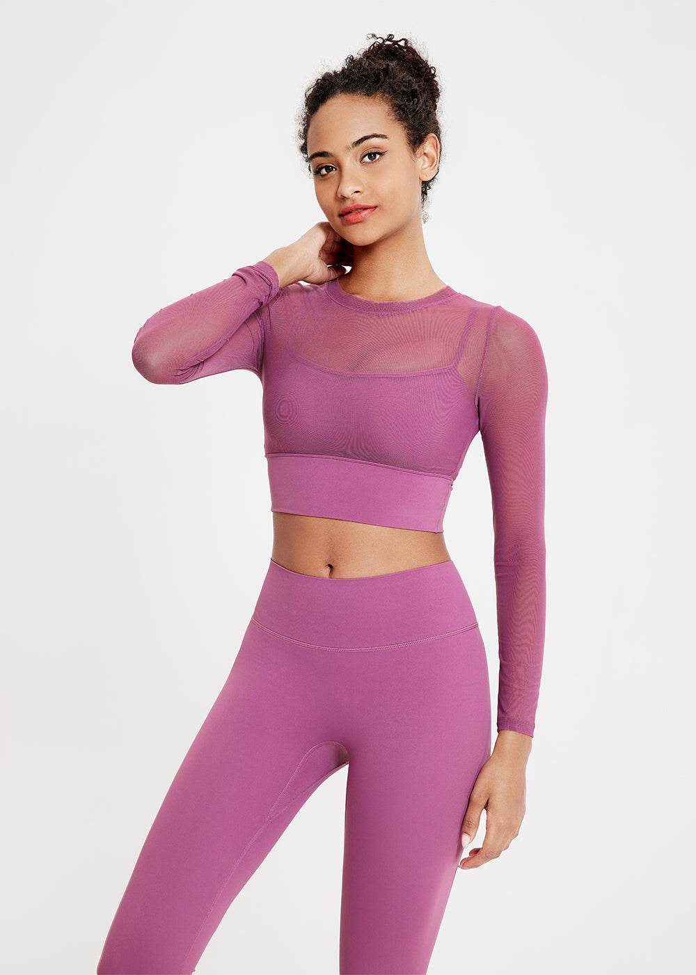 Mesh croppad topp med långa ärmar