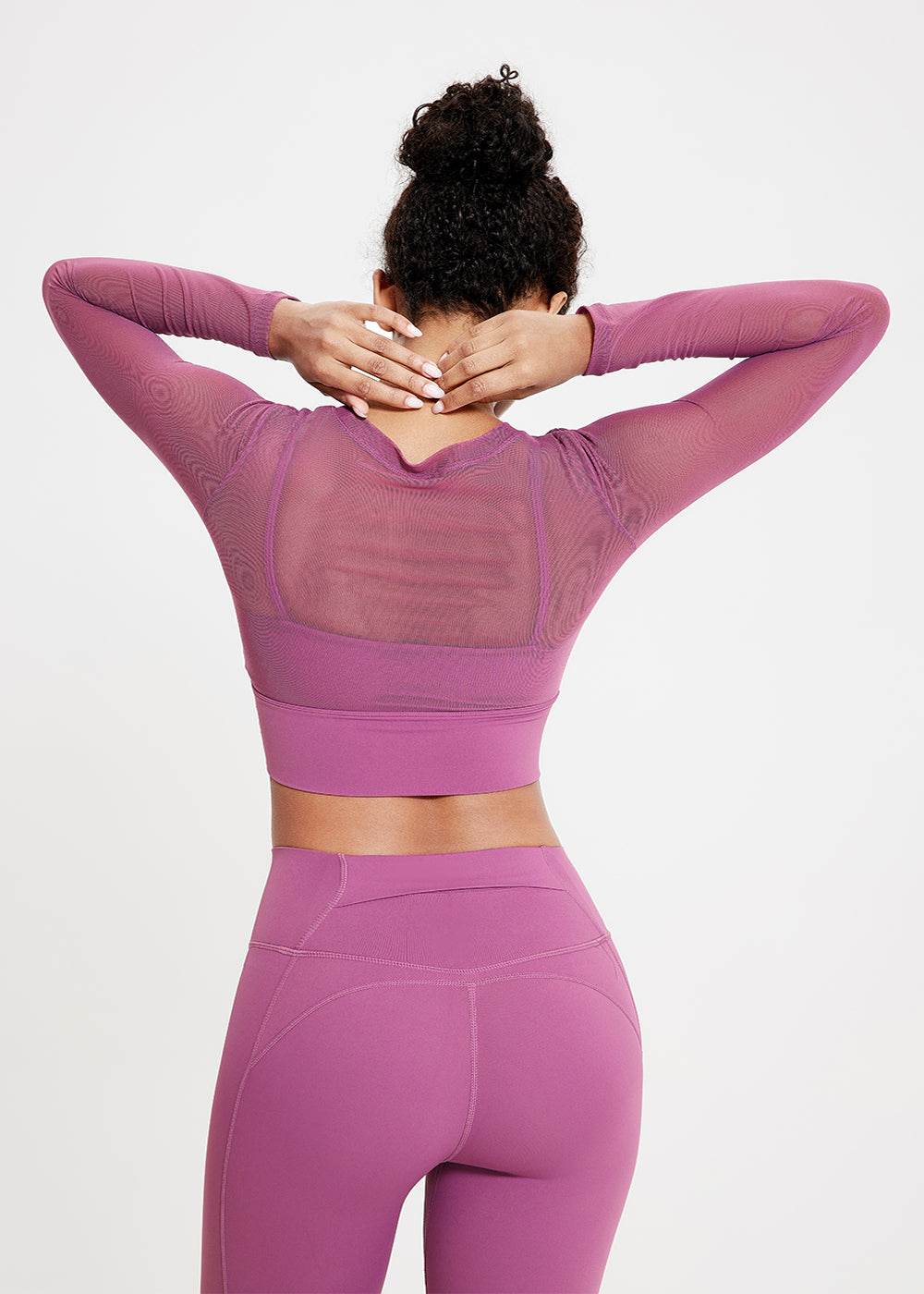 Mesh croppad topp med långa ärmar