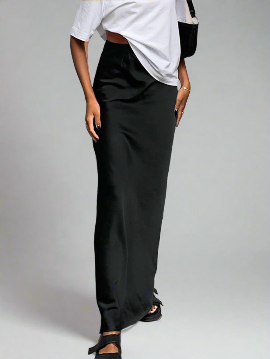 Rak satinkjol med hög midja