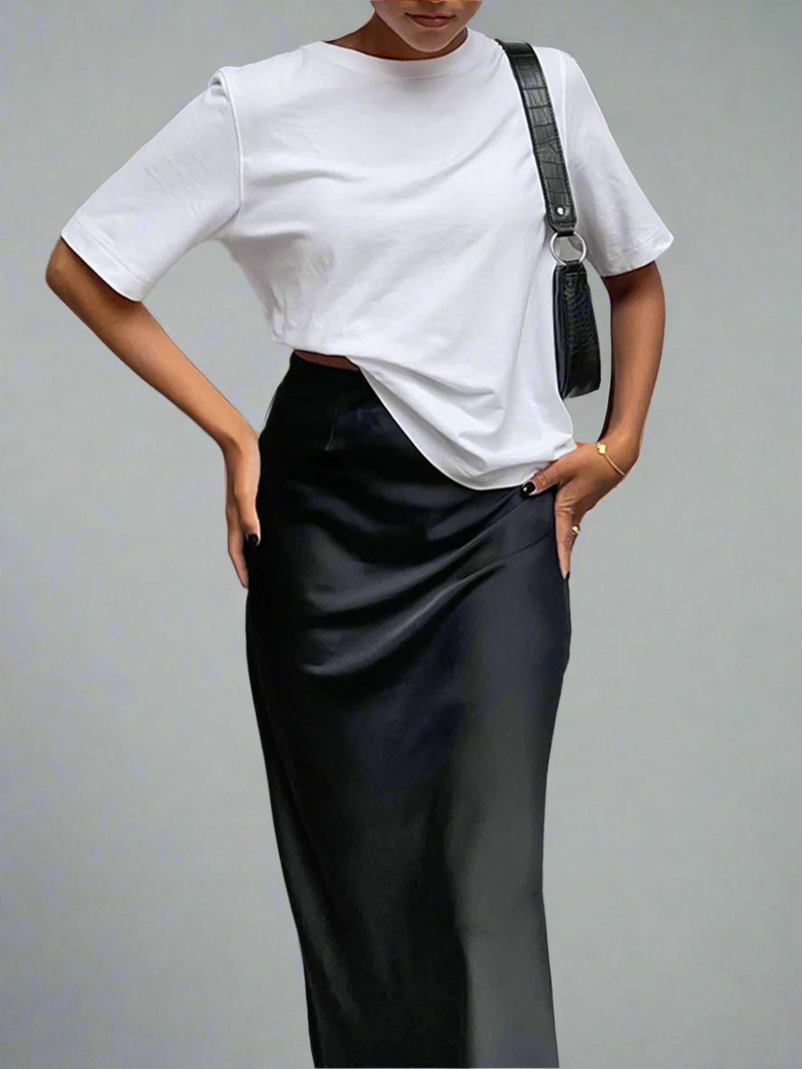 Rak satinkjol med hög midja