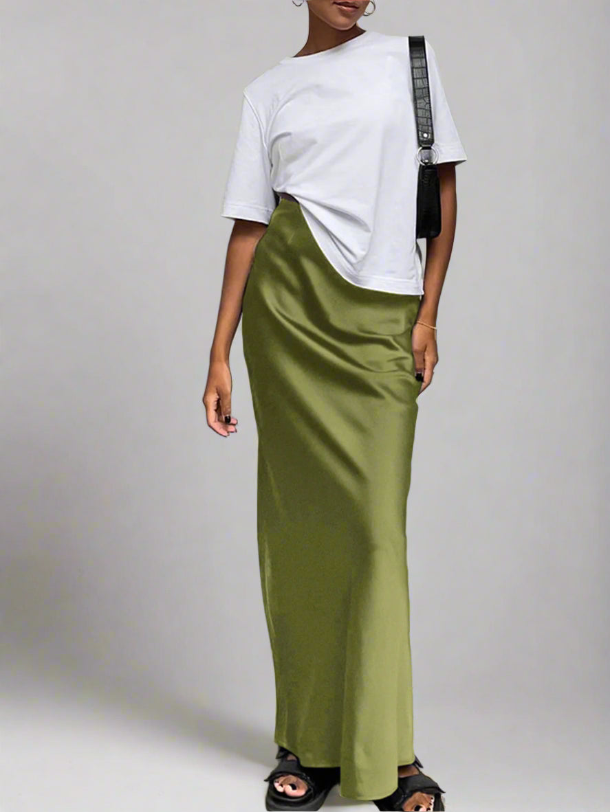 Rak satinkjol med hög midja