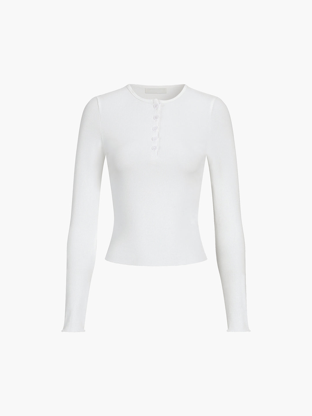 Ribbstickad Henley-Topp med Långa Ärmar