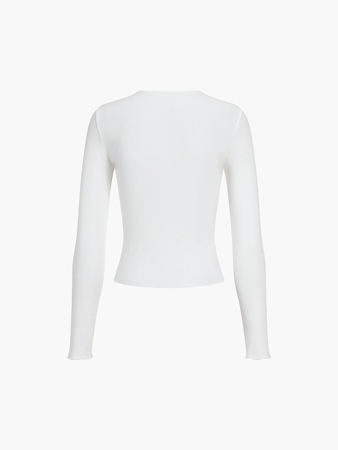 Ribbstickad Henley-Topp med Långa Ärmar