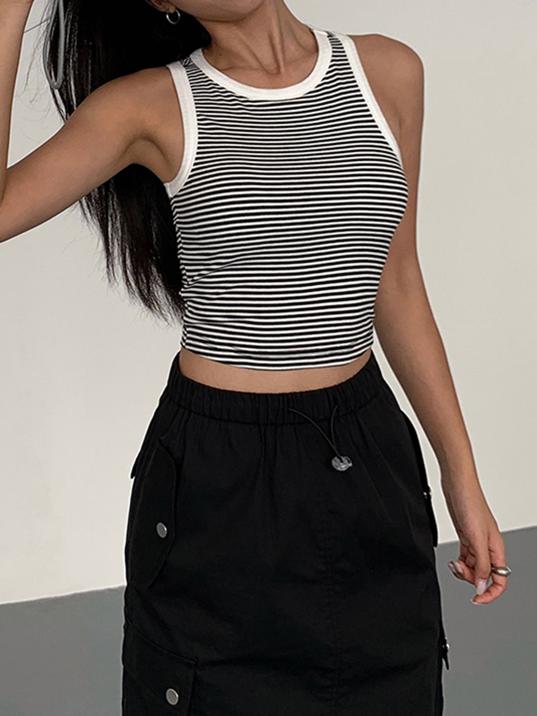 Svartvit randig cropped linne