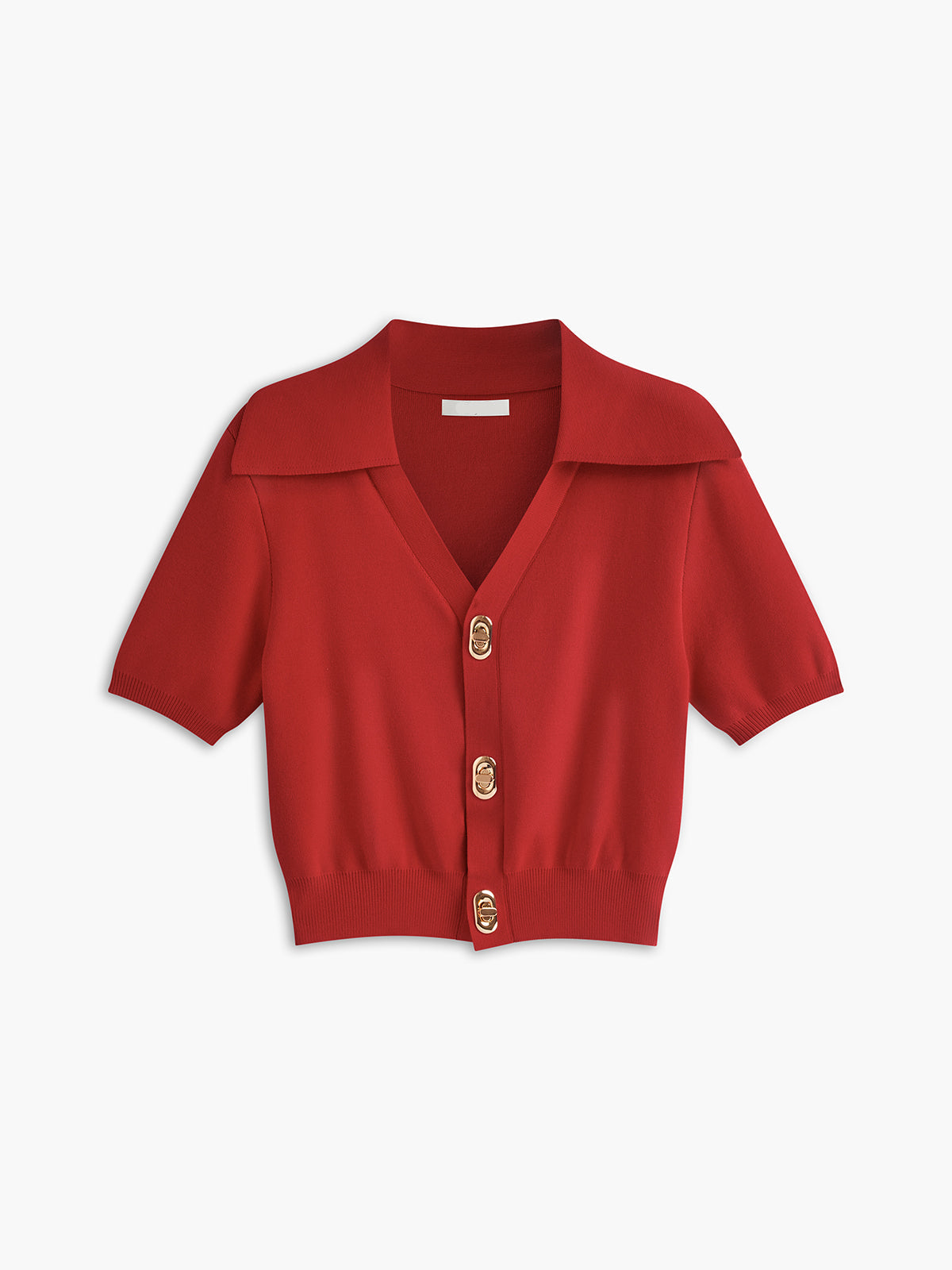 Knappad stickad topp med krage