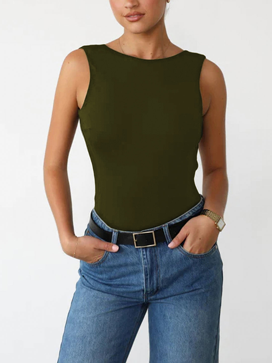 Ärmlös body med öppen rygg