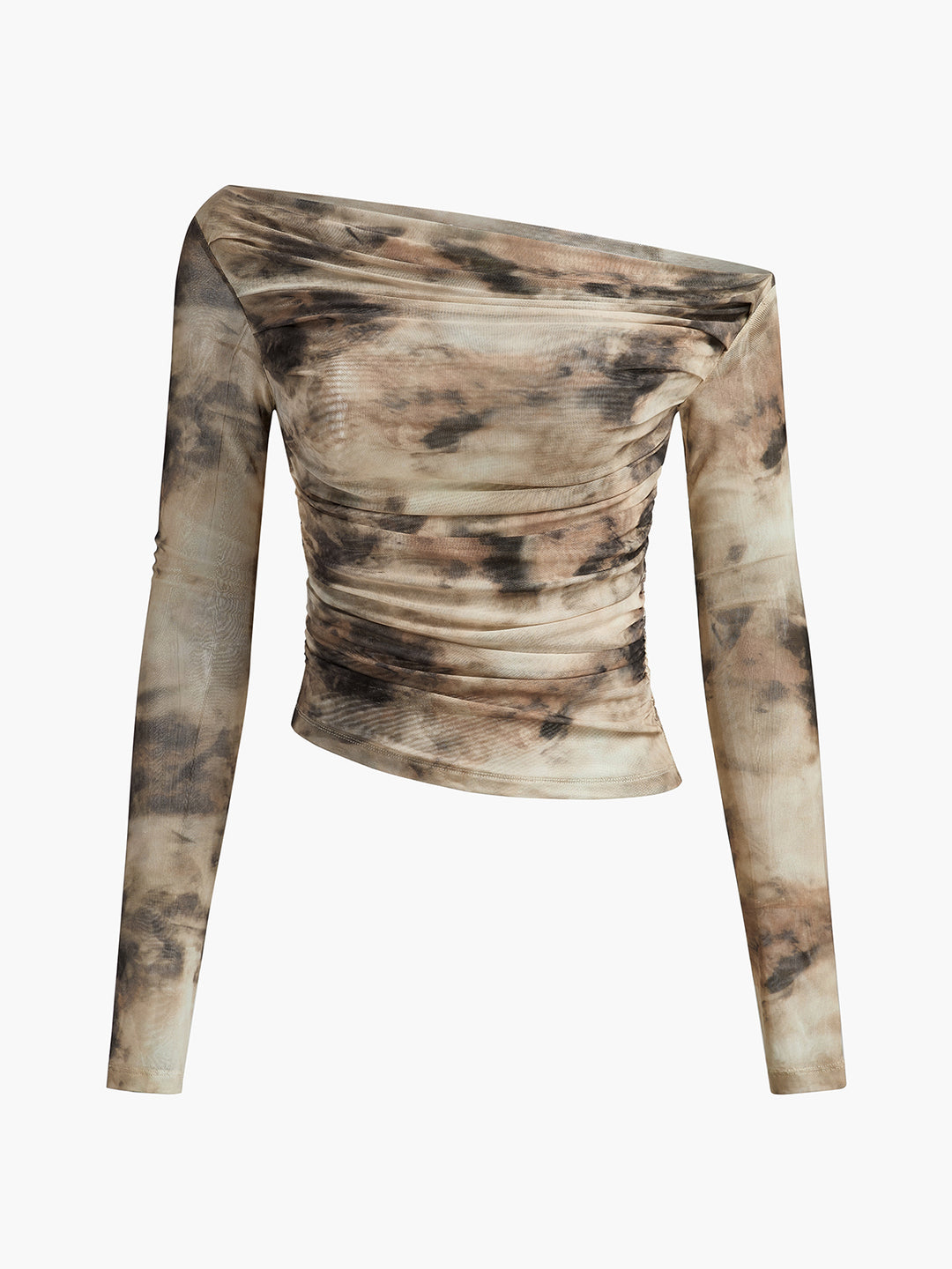 Brun tie-dye off shoulder topp med långa ärmar