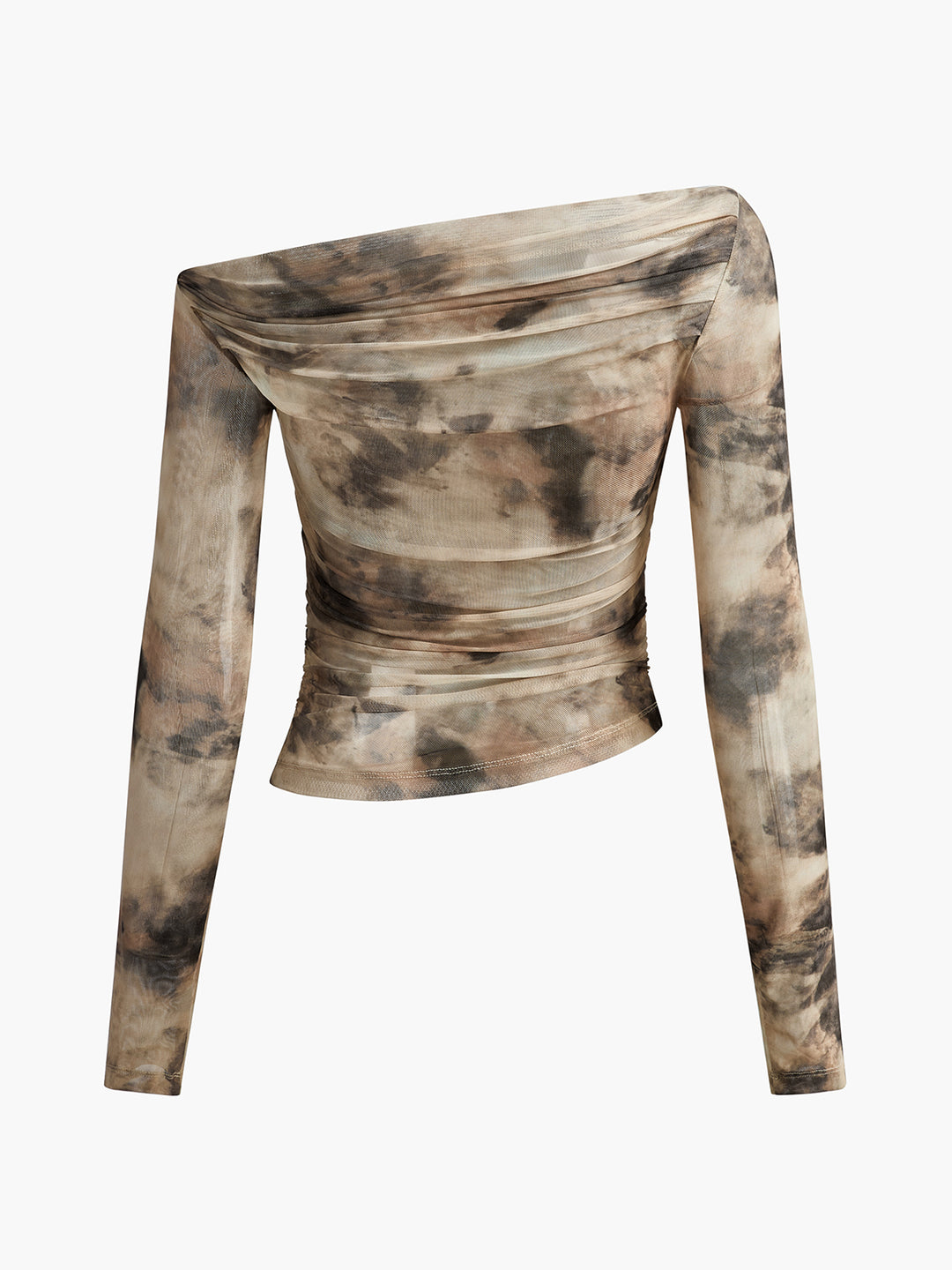 Brun tie-dye off shoulder topp med långa ärmar
