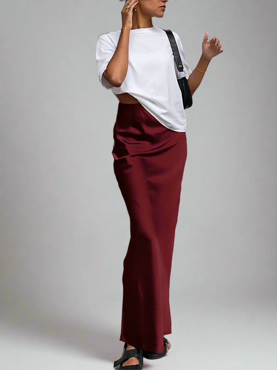 Rak satinkjol med hög midja