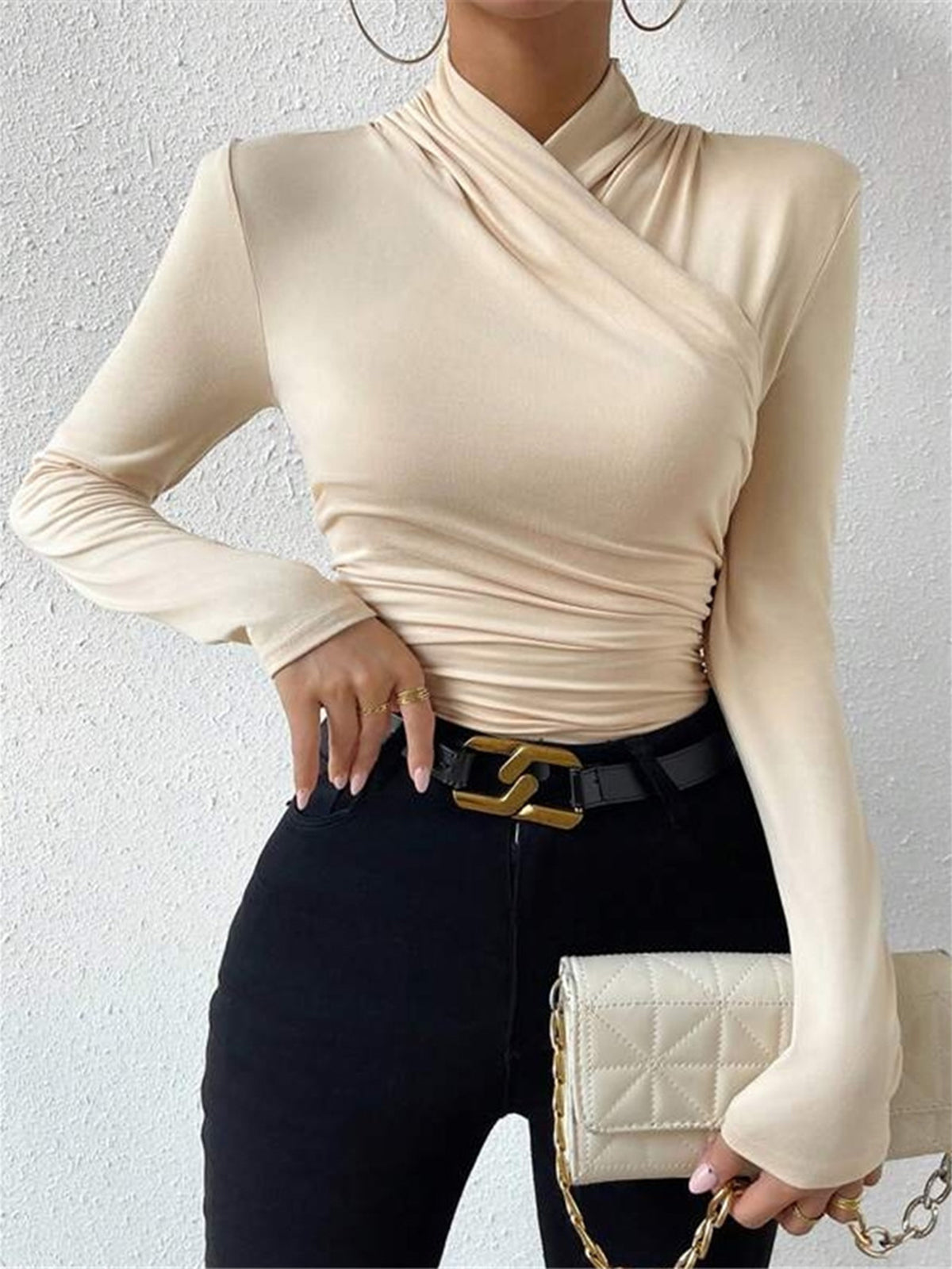 Fitted Top with Draped Neckline