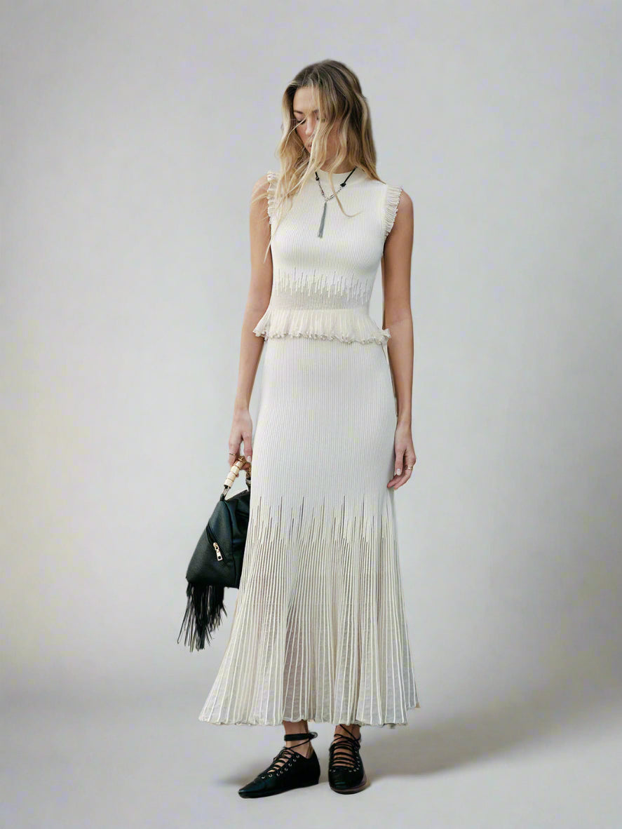 Plisserad stickad maxikjol