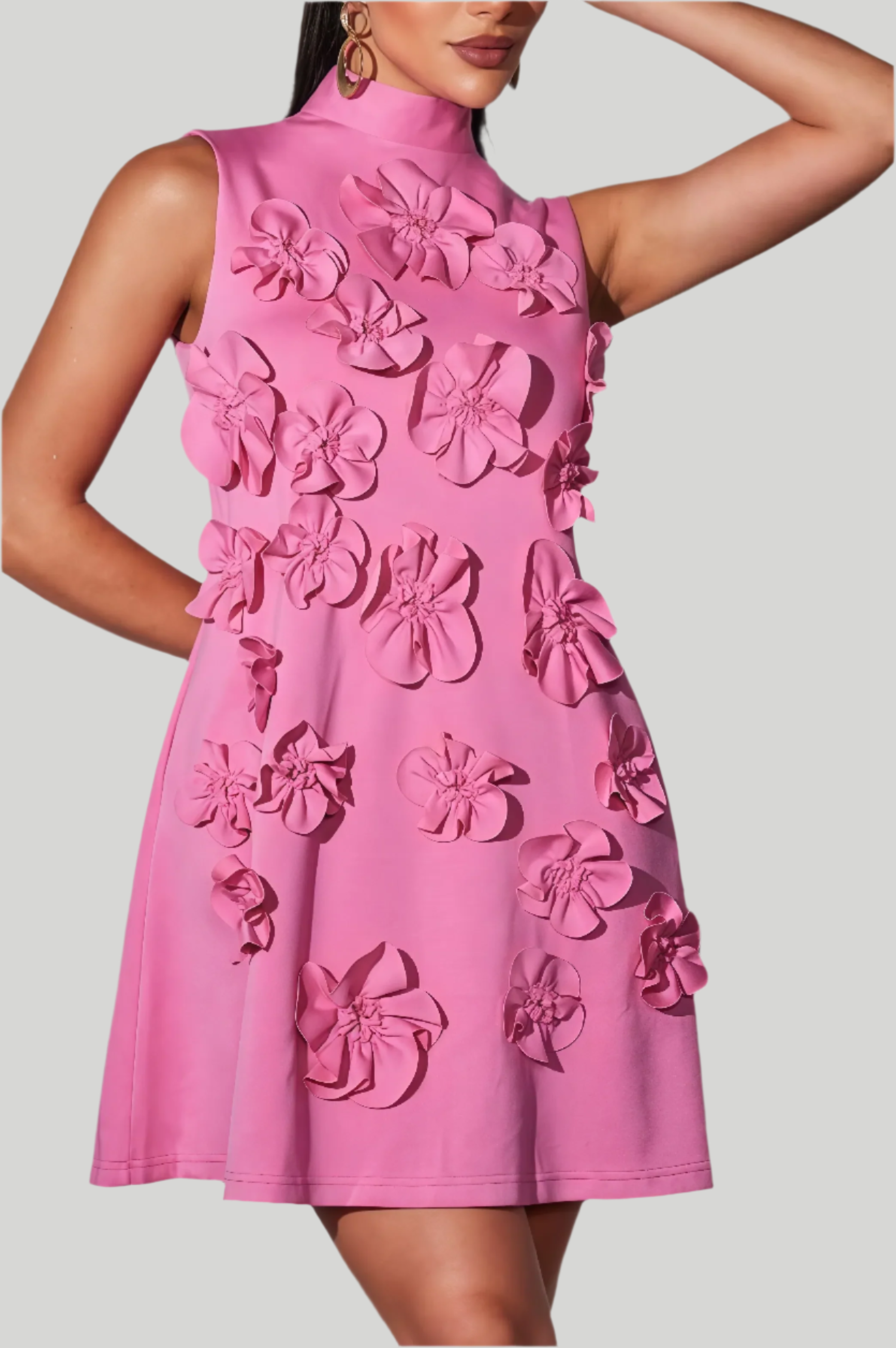 Rosa miniklänning med 3D-blommor